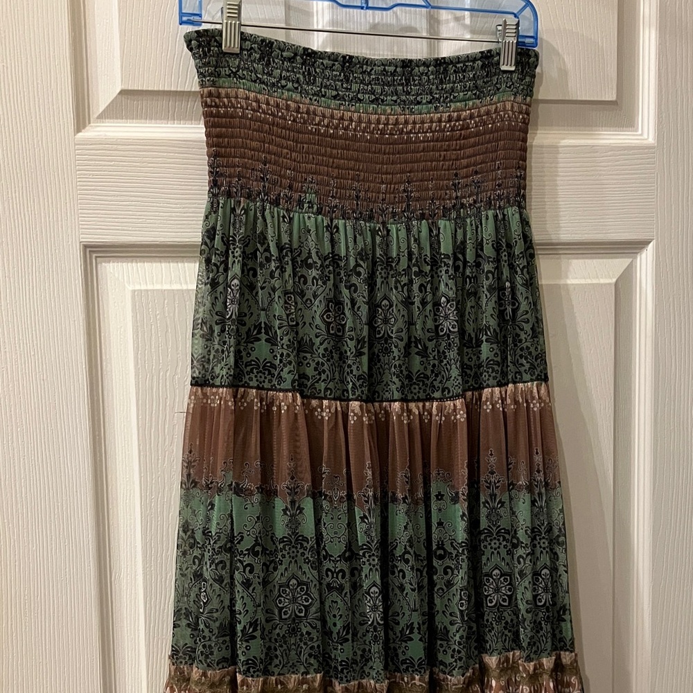 Lapis Green and Brown Floral Tiered Maxi Skirt - Picture 4 of 7